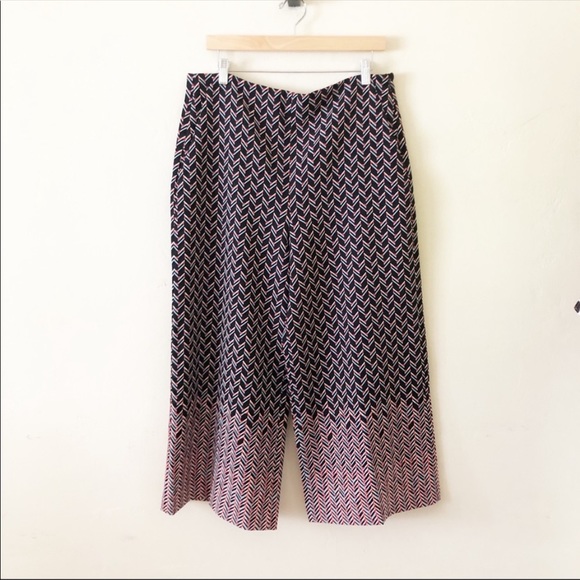 ZARA Chevron Print Wide Leg Pants Size Medium - Picture 2 of 7